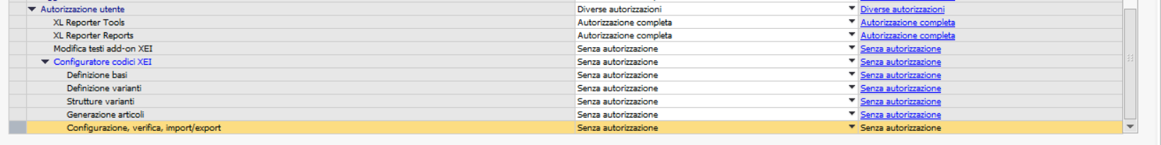 Der Zweig des Konfigurators in den allgemeinen Berechtigungen